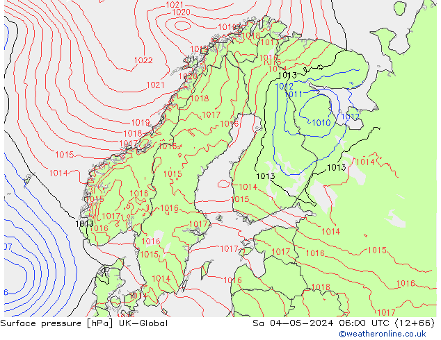 Atmosférický tlak UK-Global So 04.05.2024 06 UTC