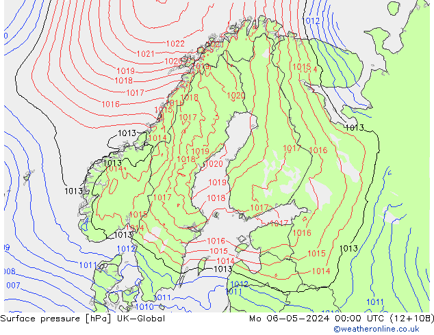 Surface pressure UK-Global Mo 06.05.2024 00 UTC