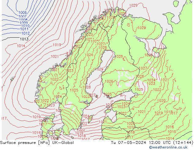 приземное давление UK-Global вт 07.05.2024 12 UTC