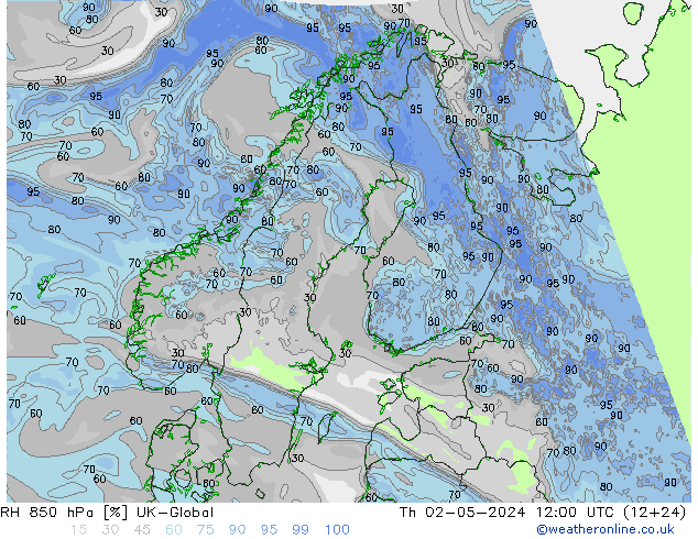 RH 850 hPa UK-Global Th 02.05.2024 12 UTC