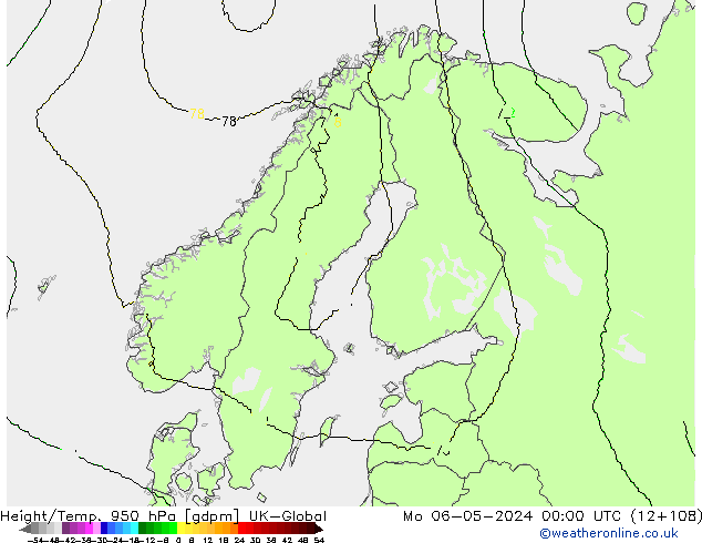 Height/Temp. 950 hPa UK-Global pon. 06.05.2024 00 UTC