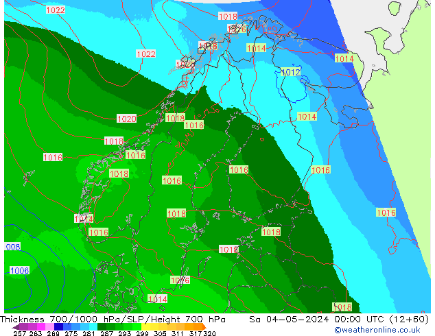 Dikte700-1000 hPa UK-Global za 04.05.2024 00 UTC