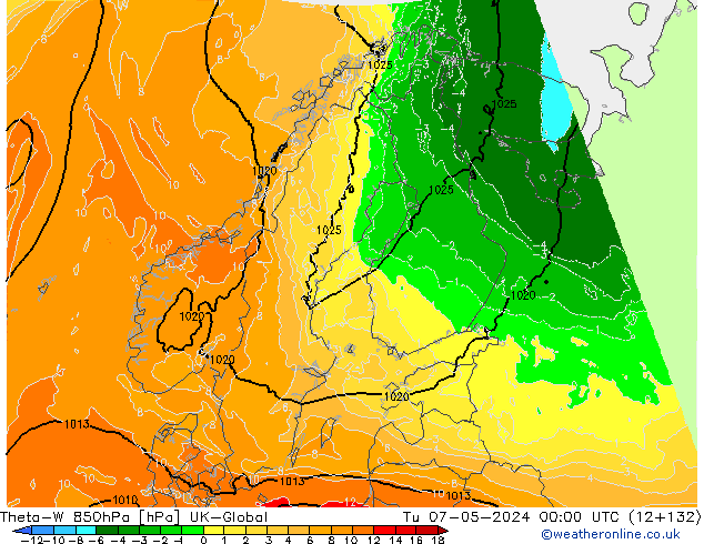 Theta-W 850hPa UK-Global Sa 07.05.2024 00 UTC