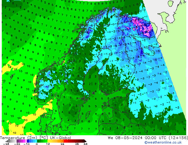 Temperatura (2m) UK-Global mié 08.05.2024 00 UTC