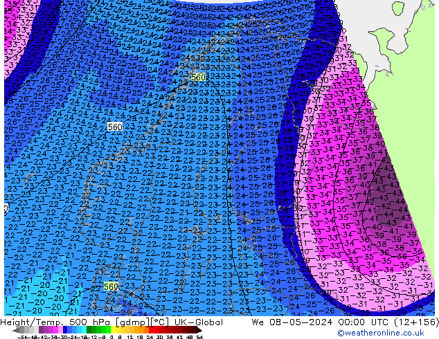 Height/Temp. 500 hPa UK-Global mer 08.05.2024 00 UTC