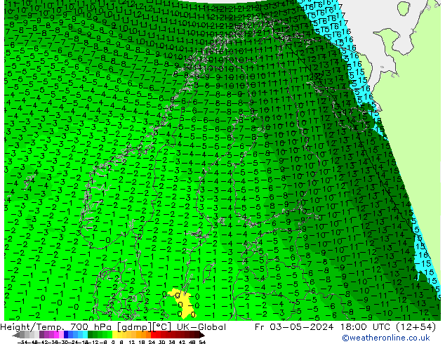 Height/Temp. 700 hPa UK-Global pt. 03.05.2024 18 UTC