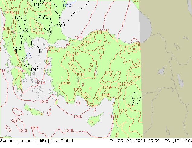 Pressione al suolo UK-Global mer 08.05.2024 00 UTC