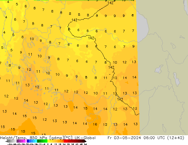 Height/Temp. 850 hPa UK-Global Fr 03.05.2024 06 UTC