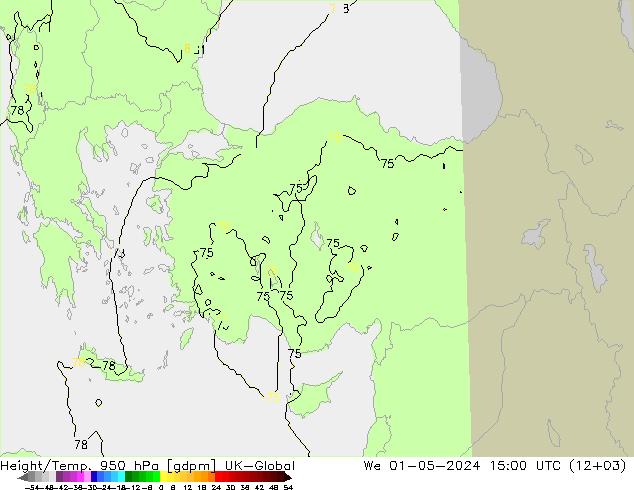 Yükseklik/Sıc. 950 hPa UK-Global Çar 01.05.2024 15 UTC