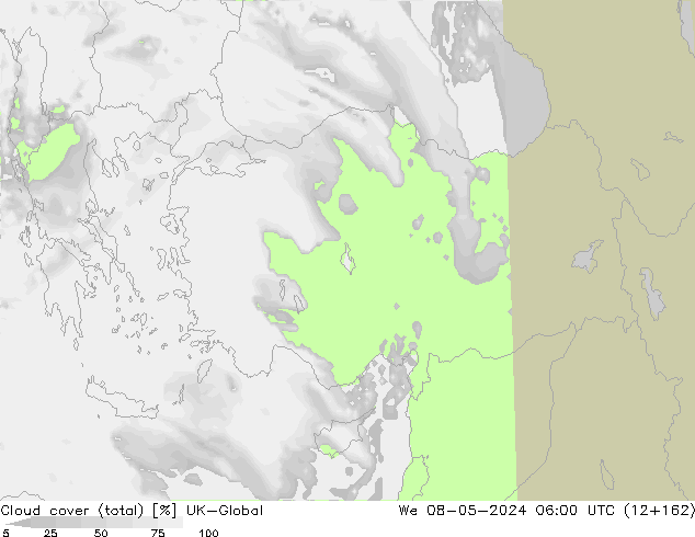 Bewolking (Totaal) UK-Global wo 08.05.2024 06 UTC