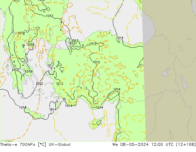Theta-e 700hPa UK-Global Mi 08.05.2024 12 UTC