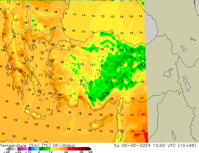 Temperature (2m) UK-Global Su 05.05.2024 12 UTC