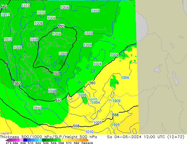 Schichtdicke 500-1000 hPa UK-Global Sa 04.05.2024 12 UTC