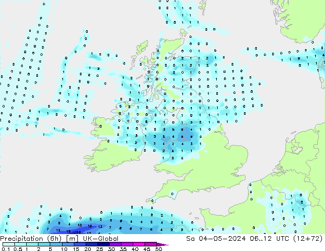 Precipitación (6h) UK-Global sáb 04.05.2024 12 UTC