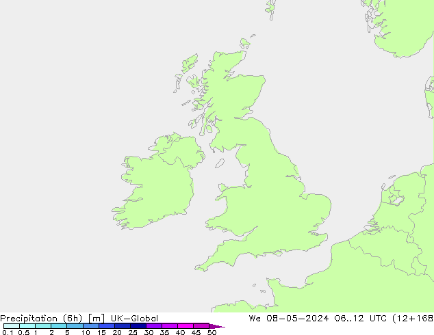 Yağış (6h) UK-Global Çar 08.05.2024 12 UTC