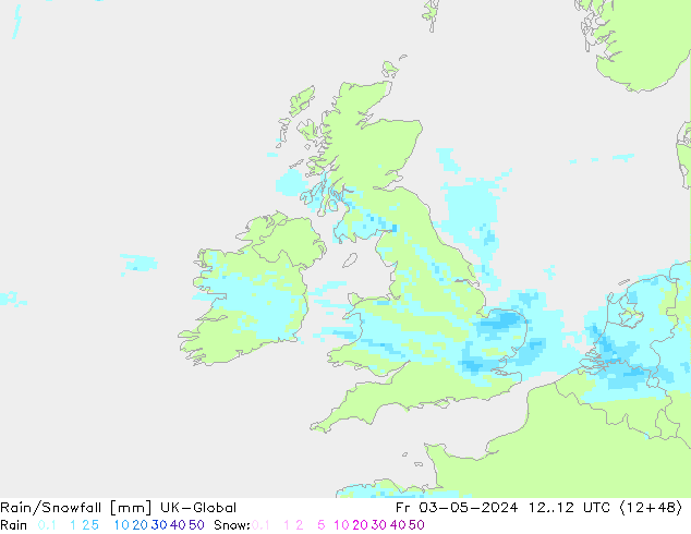 Rain/Snowfall UK-Global Fr 03.05.2024 12 UTC