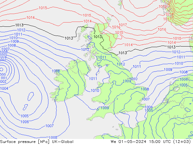 Atmosférický tlak UK-Global St 01.05.2024 15 UTC