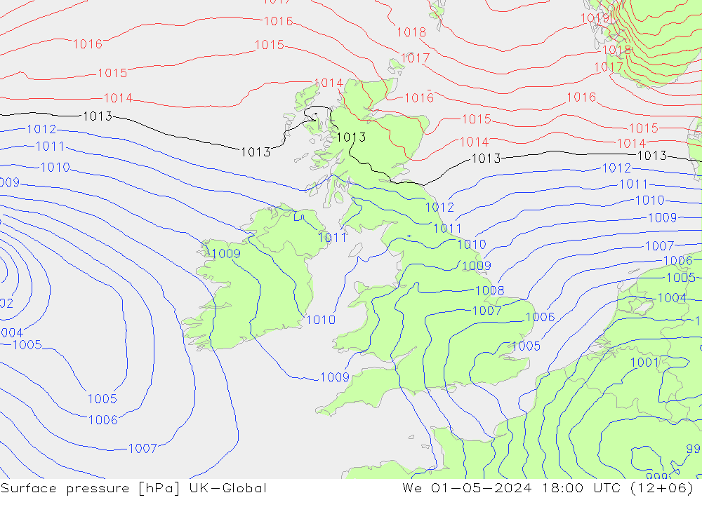 Atmosférický tlak UK-Global St 01.05.2024 18 UTC