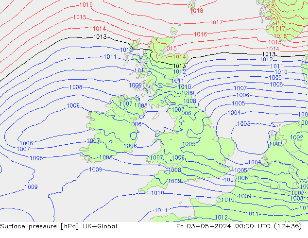 Surface pressure UK-Global Fr 03.05.2024 00 UTC