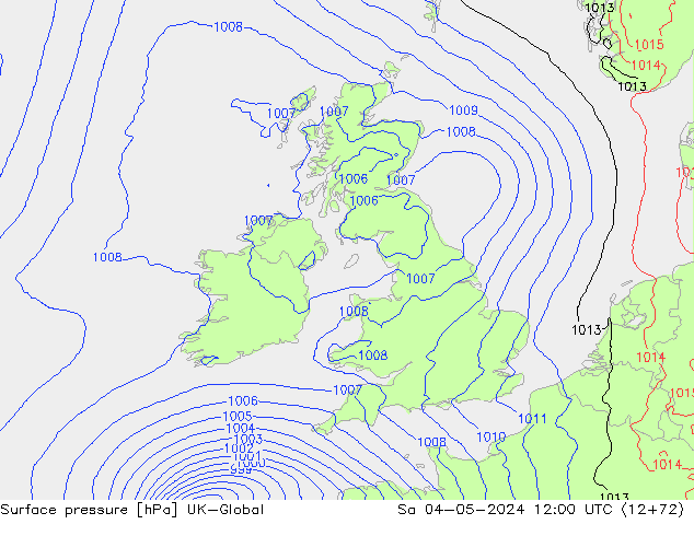 Presión superficial UK-Global sáb 04.05.2024 12 UTC