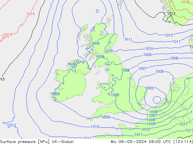 Pressione al suolo UK-Global lun 06.05.2024 06 UTC