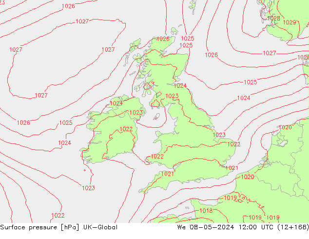 Surface pressure UK-Global We 08.05.2024 12 UTC