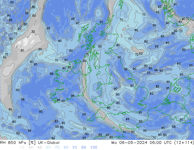 RH 850 hPa UK-Global Seg 06.05.2024 06 UTC