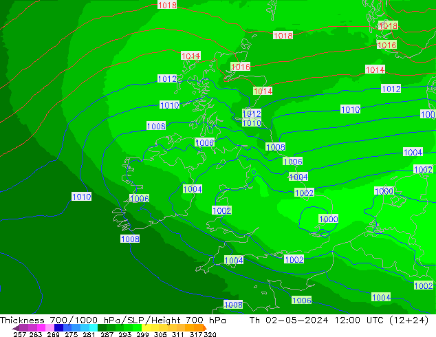 Thck 700-1000 hPa UK-Global  02.05.2024 12 UTC