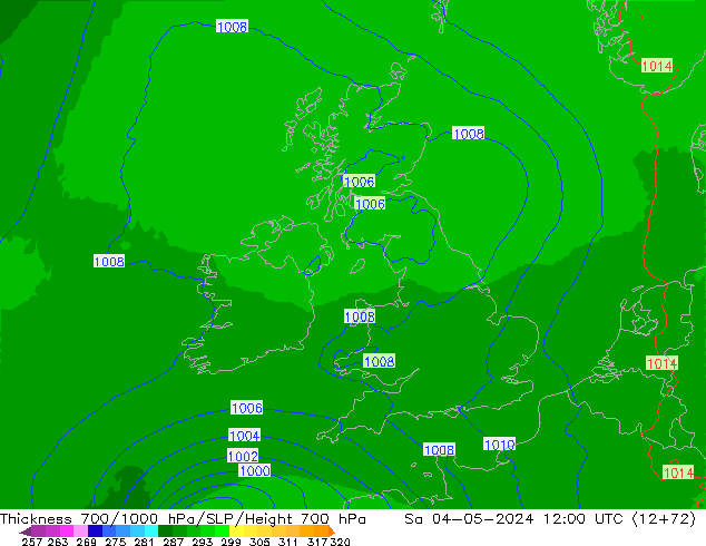 700-1000 hPa Kalınlığı UK-Global Cts 04.05.2024 12 UTC