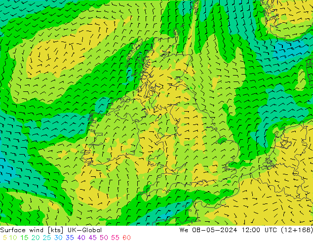 Surface wind UK-Global We 08.05.2024 12 UTC