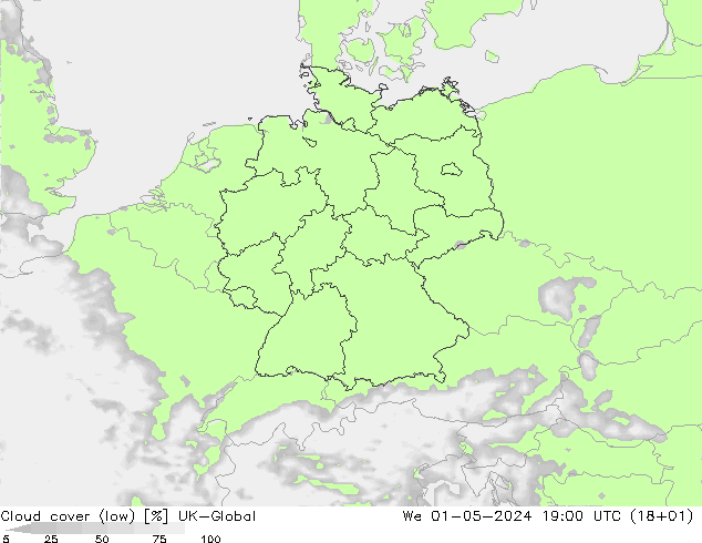 Nubes bajas UK-Global mié 01.05.2024 19 UTC