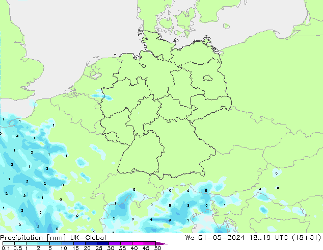 Precipitación UK-Global mié 01.05.2024 19 UTC