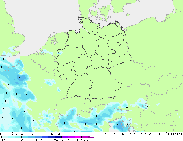 Precipitación UK-Global mié 01.05.2024 21 UTC
