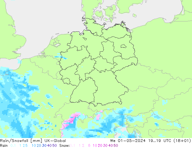 Lluvia/nieve UK-Global mié 01.05.2024 19 UTC