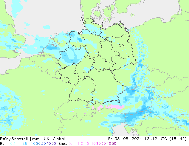 Rain/Snowfall UK-Global Fr 03.05.2024 12 UTC