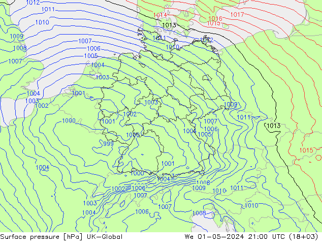 Presión superficial UK-Global mié 01.05.2024 21 UTC