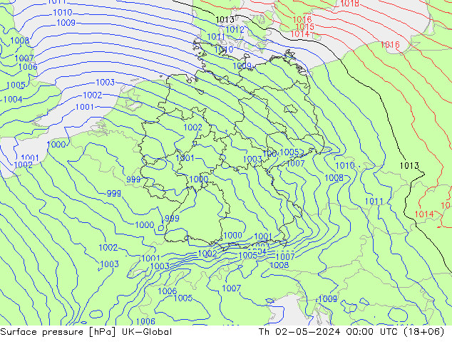 地面气压 UK-Global 星期四 02.05.2024 00 UTC