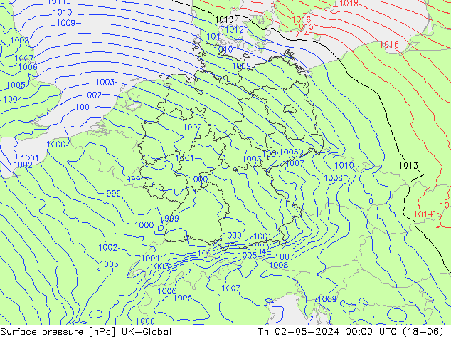 Surface pressure UK-Global Th 02.05.2024 00 UTC