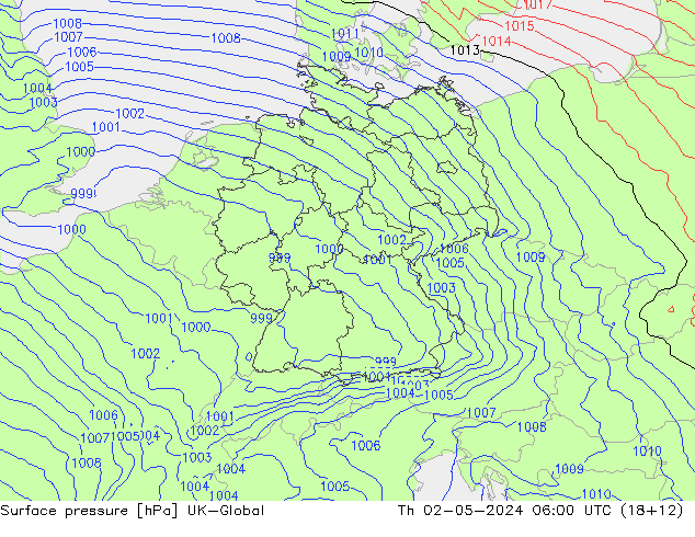 Pressione al suolo UK-Global gio 02.05.2024 06 UTC
