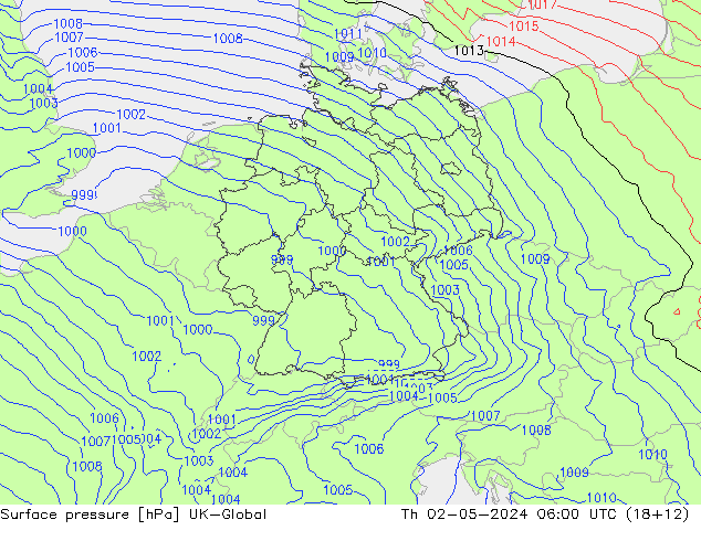 Surface pressure UK-Global Th 02.05.2024 06 UTC