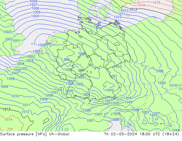 Atmosférický tlak UK-Global Čt 02.05.2024 18 UTC