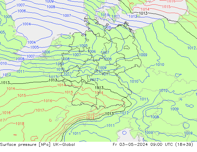 Atmosférický tlak UK-Global Pá 03.05.2024 09 UTC