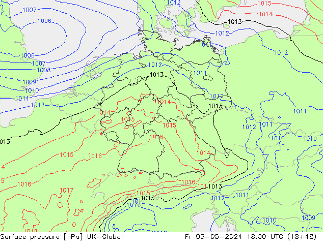 Surface pressure UK-Global Fr 03.05.2024 18 UTC