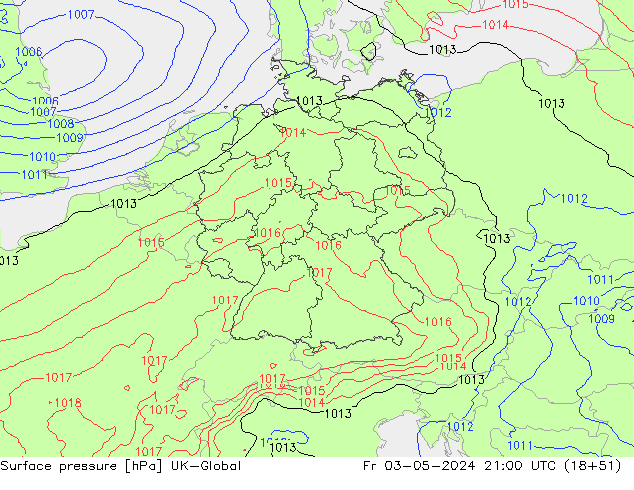 Surface pressure UK-Global Fr 03.05.2024 21 UTC