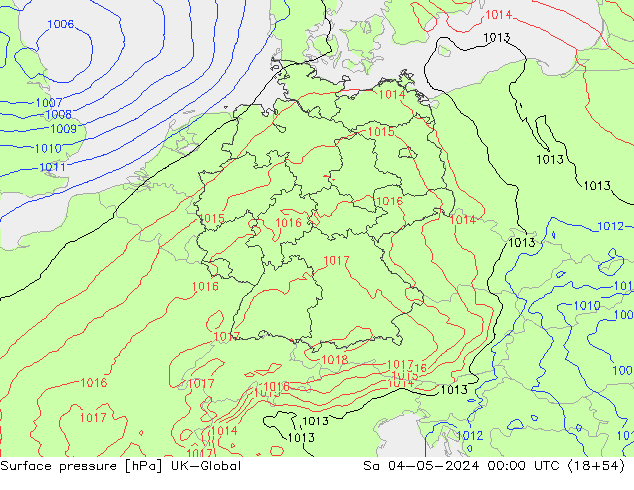 Pressione al suolo UK-Global sab 04.05.2024 00 UTC