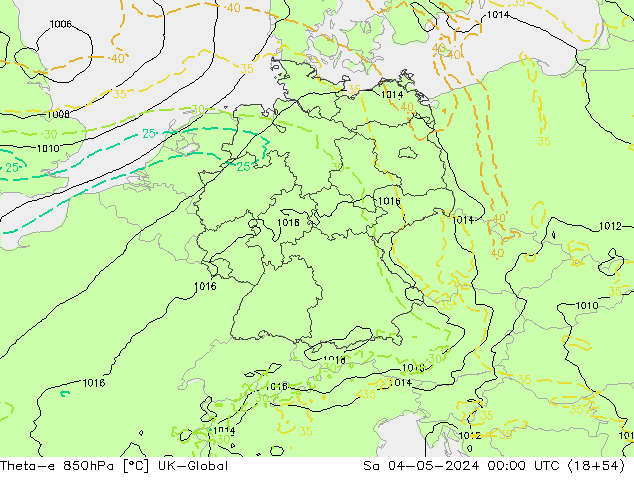 Theta-e 850hPa UK-Global Sa 04.05.2024 00 UTC