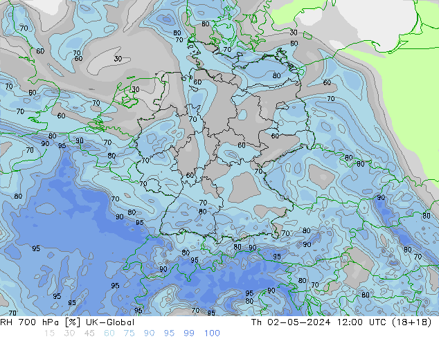 RH 700 hPa UK-Global Qui 02.05.2024 12 UTC