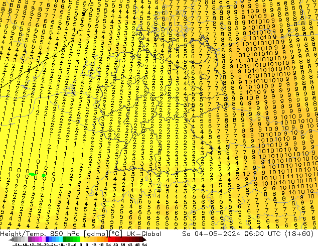 Height/Temp. 850 hPa UK-Global Sa 04.05.2024 06 UTC