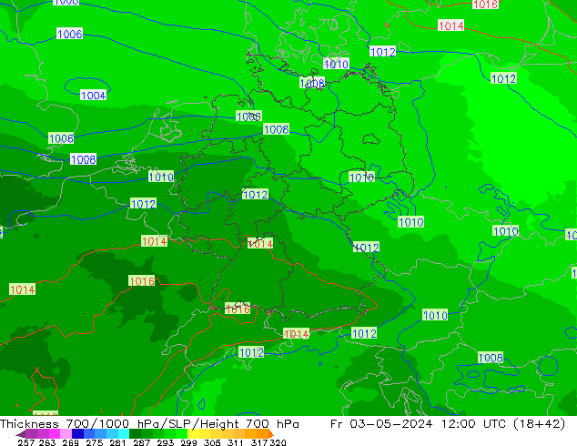 Schichtdicke 700-1000 hPa UK-Global Fr 03.05.2024 12 UTC