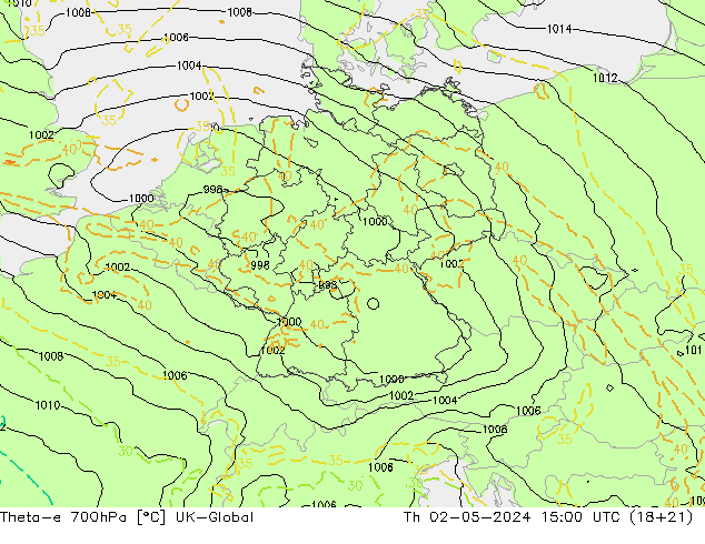 Theta-e 700hPa UK-Global Per 02.05.2024 15 UTC